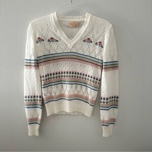 Womens Vintage Grandma Sweater Sz M V Neck Floral Cottagecore